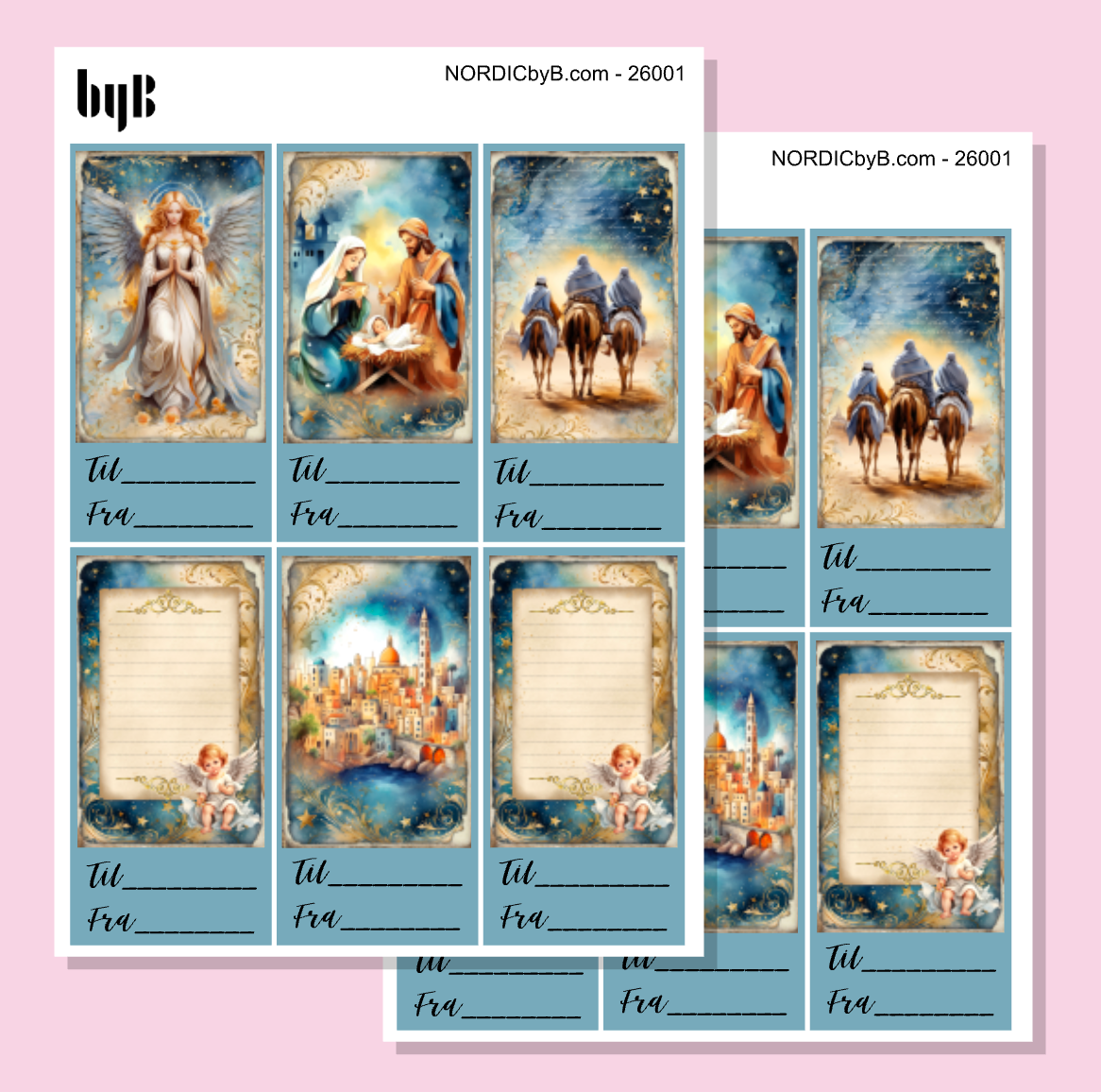 Til/Fra-klistermerker med julemotiv - 2 ark