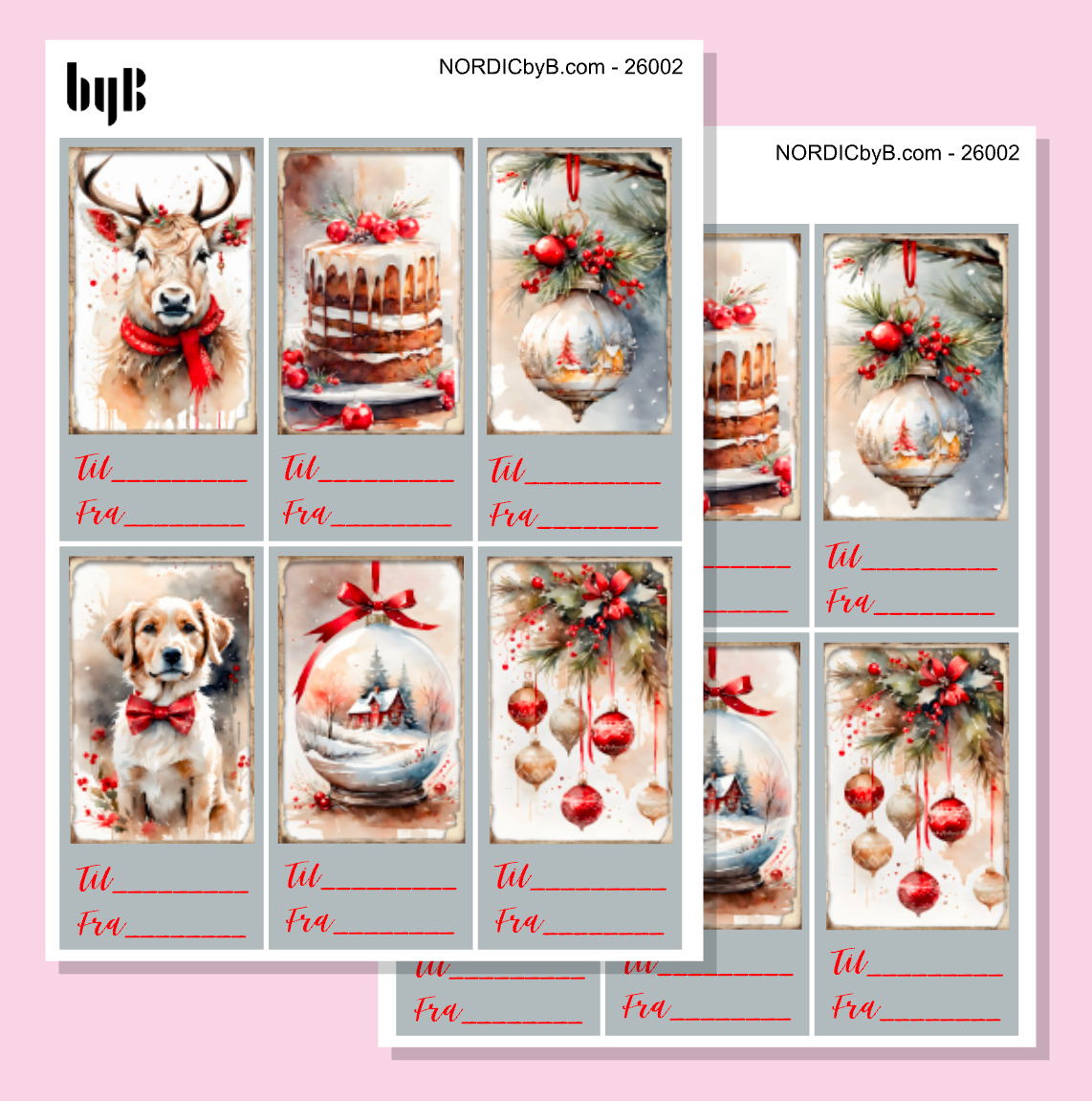 Til/Fra-klistermerker med julemotiv - 2 ark