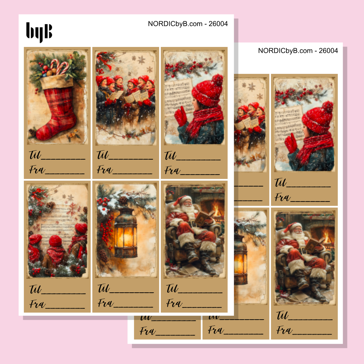 Til/Fra-klistermerker med julemotiv - 2 ark