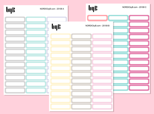 Box Stickers Width 3,8 cm (Large Planners) 3 Colors 3 Sheets