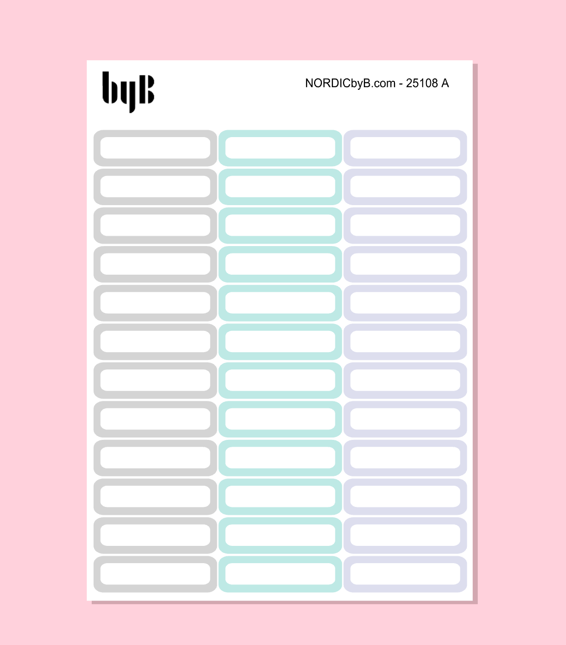 Box Stickers Width 3,8 cm (Large Planners) 3 Colors 3 Sheets