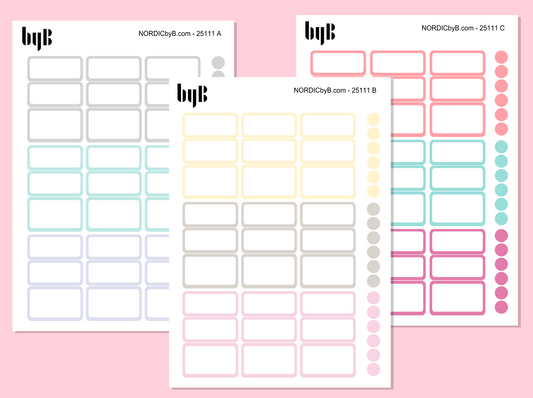 Box Stickers Width 3 cm (Small Planners/Hobo Weeks) 3 Colors 3 Sheets