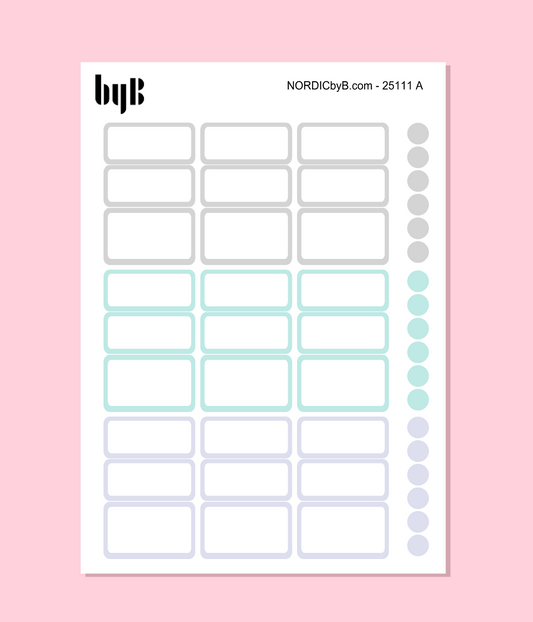 Box Stickers Width 3 cm (Small Planners/Hobo Weeks) 3 Colors 3 Sheets
