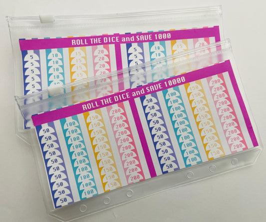 Roll the Dice Savings Challenge Weekly Cash Stuffing Zip Lock A6 A5 Envelope for 6 Hole Ring Binder Cash Stuffing
