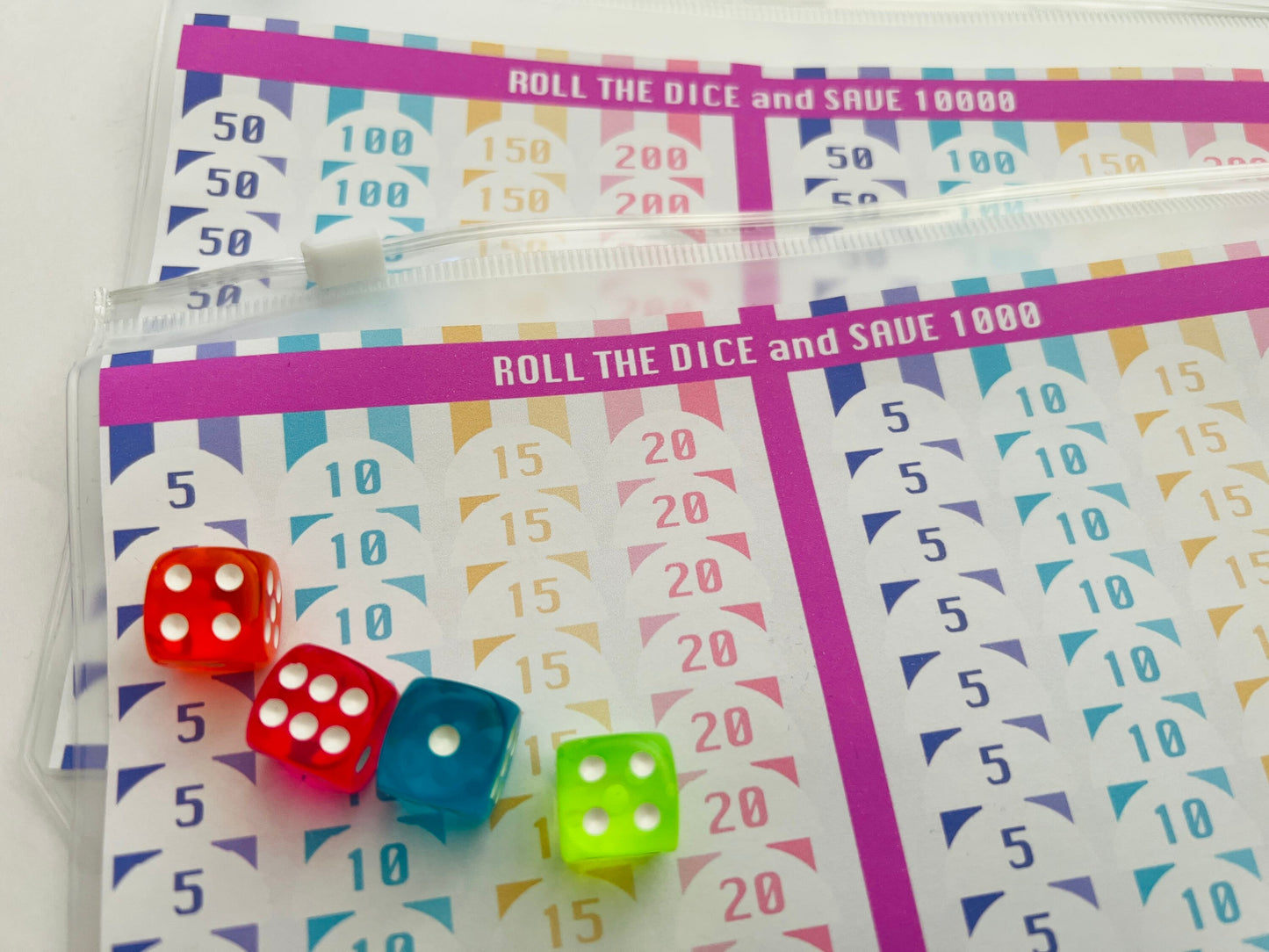 Roll the Dice Savings Challenge Weekly Cash Stuffing Zip Lock A6 A5 Envelope for 6 Hole Ring Binder Cash Stuffing