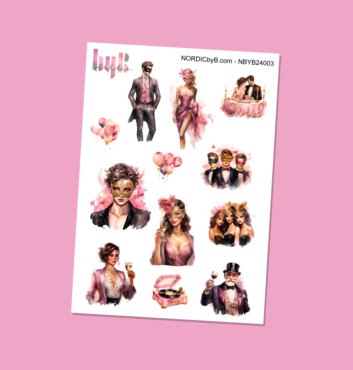 Pink New Years Party Sticker Sheet