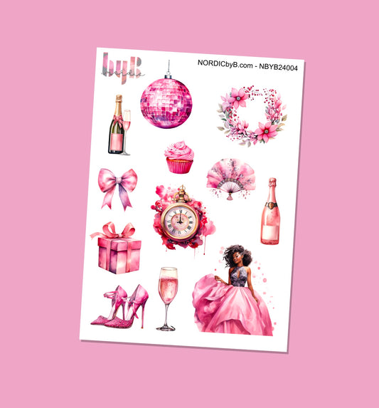 Pink New Years Party Sticker Sheet