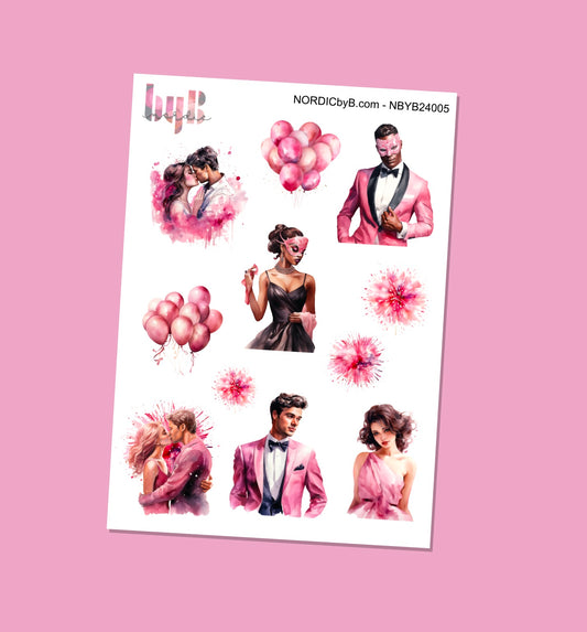 Pink New Years Party Sticker Sheet
