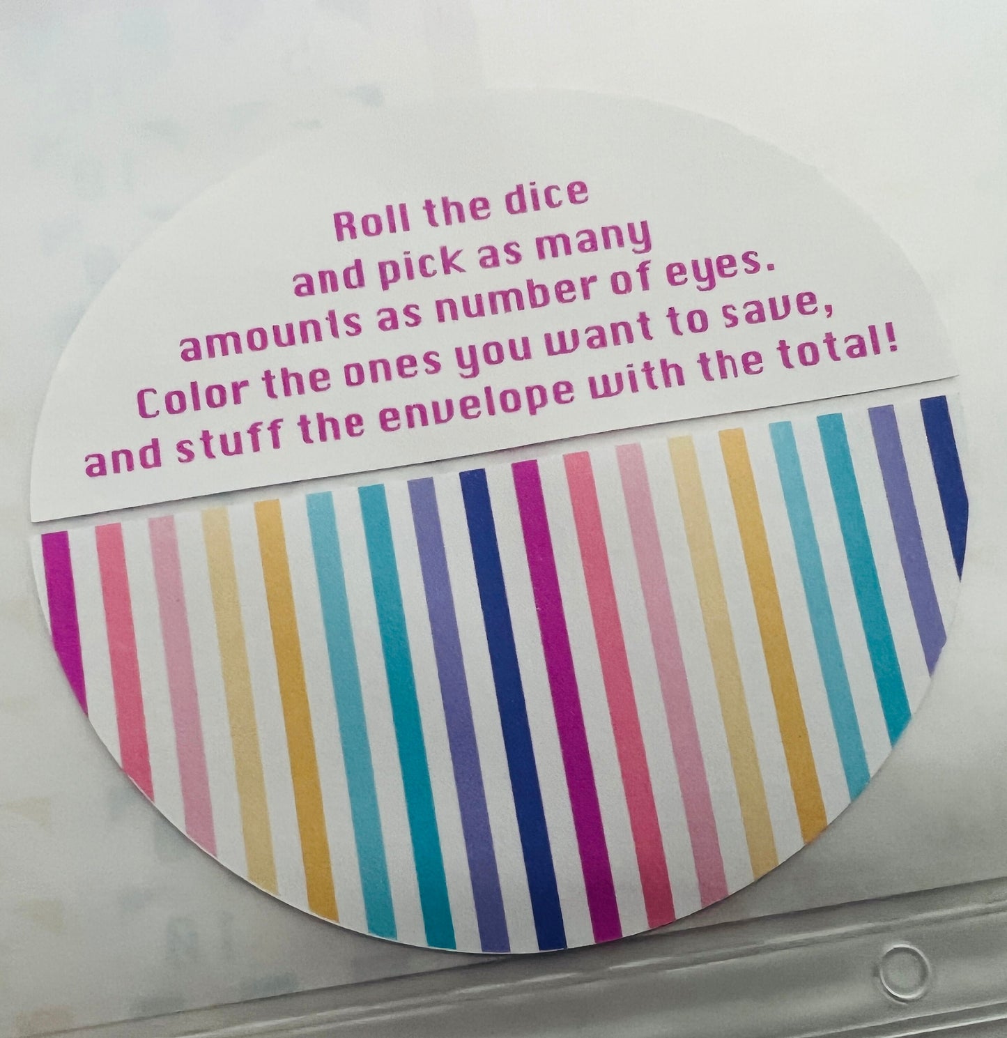 Roll the Dice Savings Challenge Weekly Cash Stuffing Zip Lock A6 A5 Envelope for 6 Hole Ring Binder Cash Stuffing
