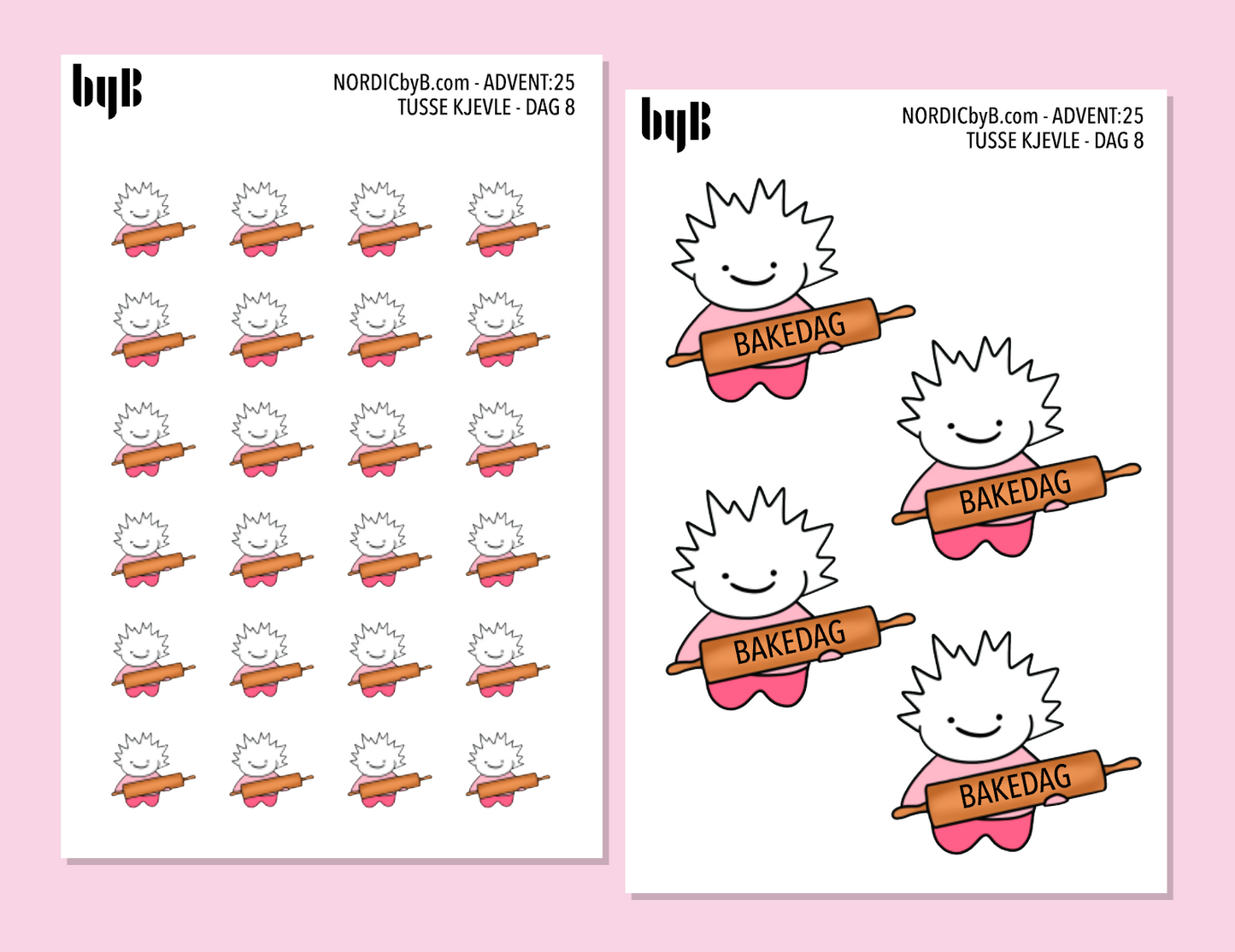 ADVENT:25 - DAG 8 - TUSSE BAKEDAG - 2 sticker Sheets