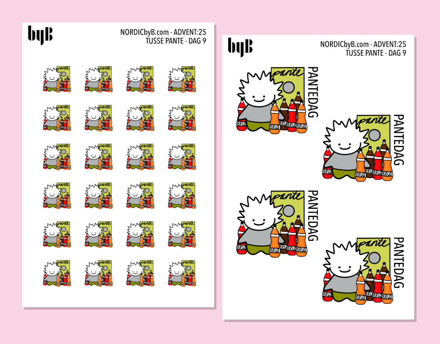ADVENT:25 - DAG 9 - TUSSE PANTE FLASKER - 2 sticker Sheets