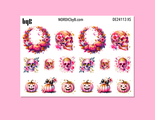 Hot Pink Pumpkin & Skull Halloween Sticker Sheet (vanlig/XS)
