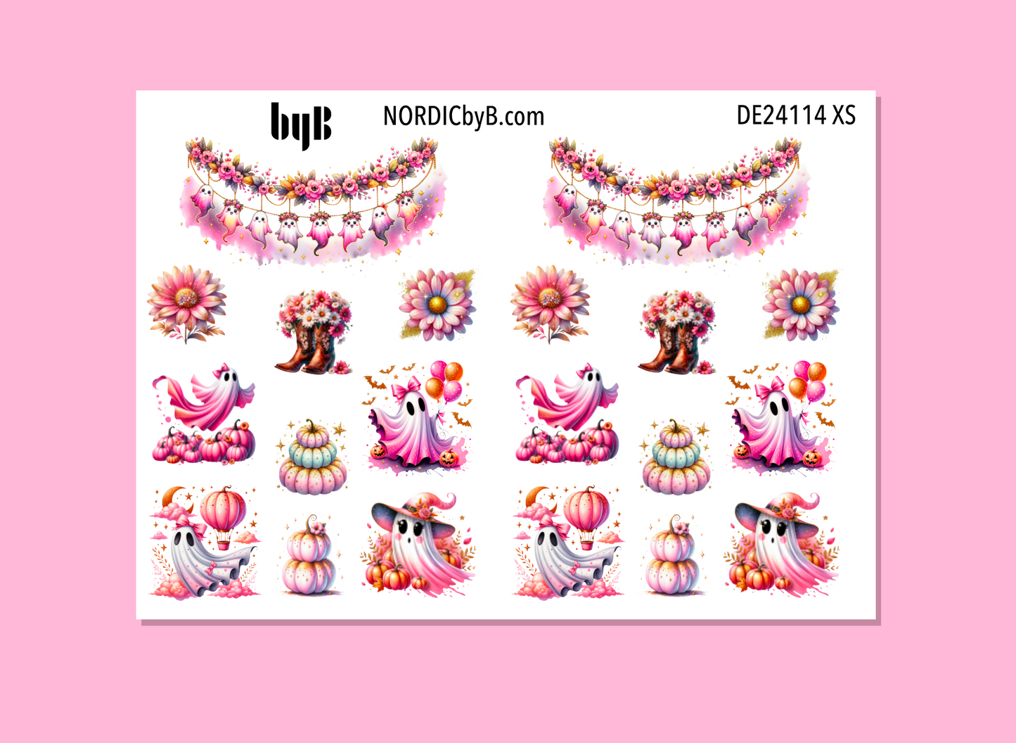 Hot Pink Pumpkin & Cute Ghost Halloween Decor Sticker Sheet (vanlig/XS)