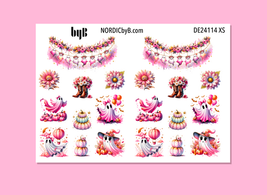 Hot Pink Pumpkin & Cute Ghost Halloween Decor Sticker Sheet (vanlig/XS)