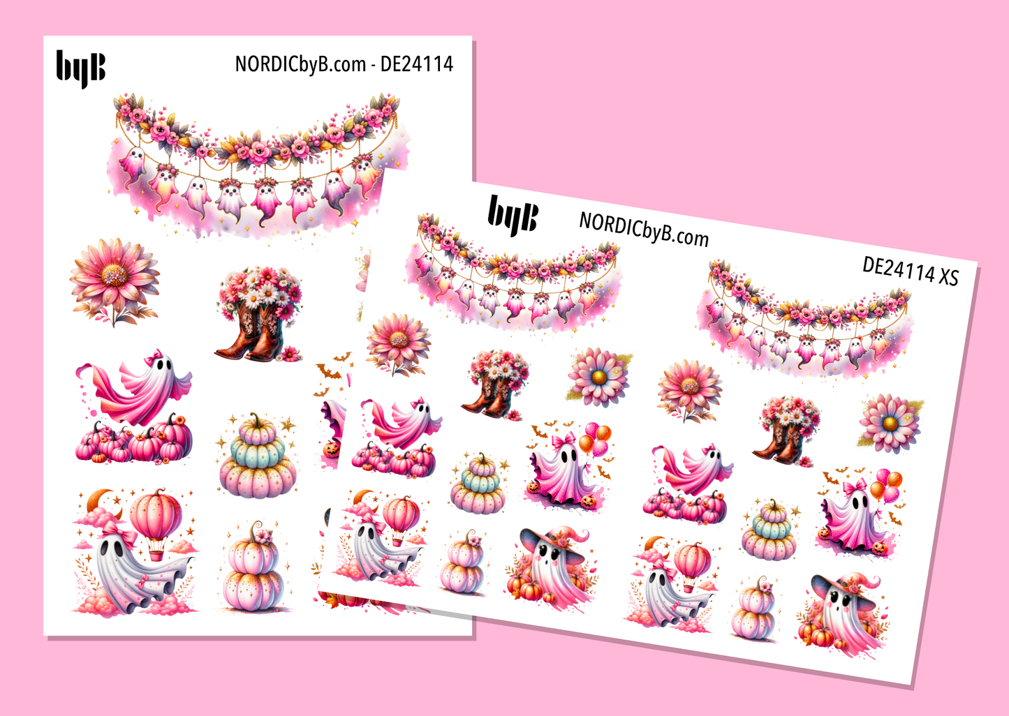Hot Pink Pumpkin & Cute Ghost Halloween Decor Sticker Sheet (vanlig/XS)