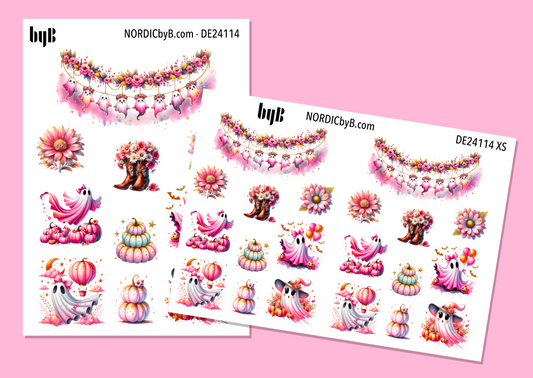 Hot Pink Pumpkin & Cute Ghost Halloween Decor Sticker Sheet (vanlig/XS)