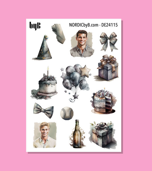Boyfriends Birthday Sticker Sheet - Size: NORMAL & XS