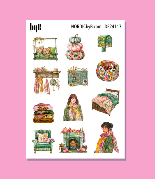 Vibrant Cozy Fall Sticker Sheet - Size: NORMAL & XS