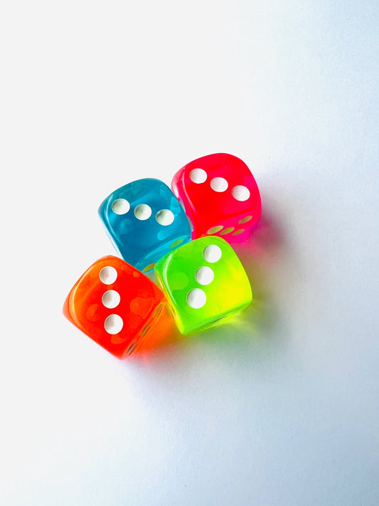 Colored Dice - 4 translucent "neon" colors - 4 pack or singles
