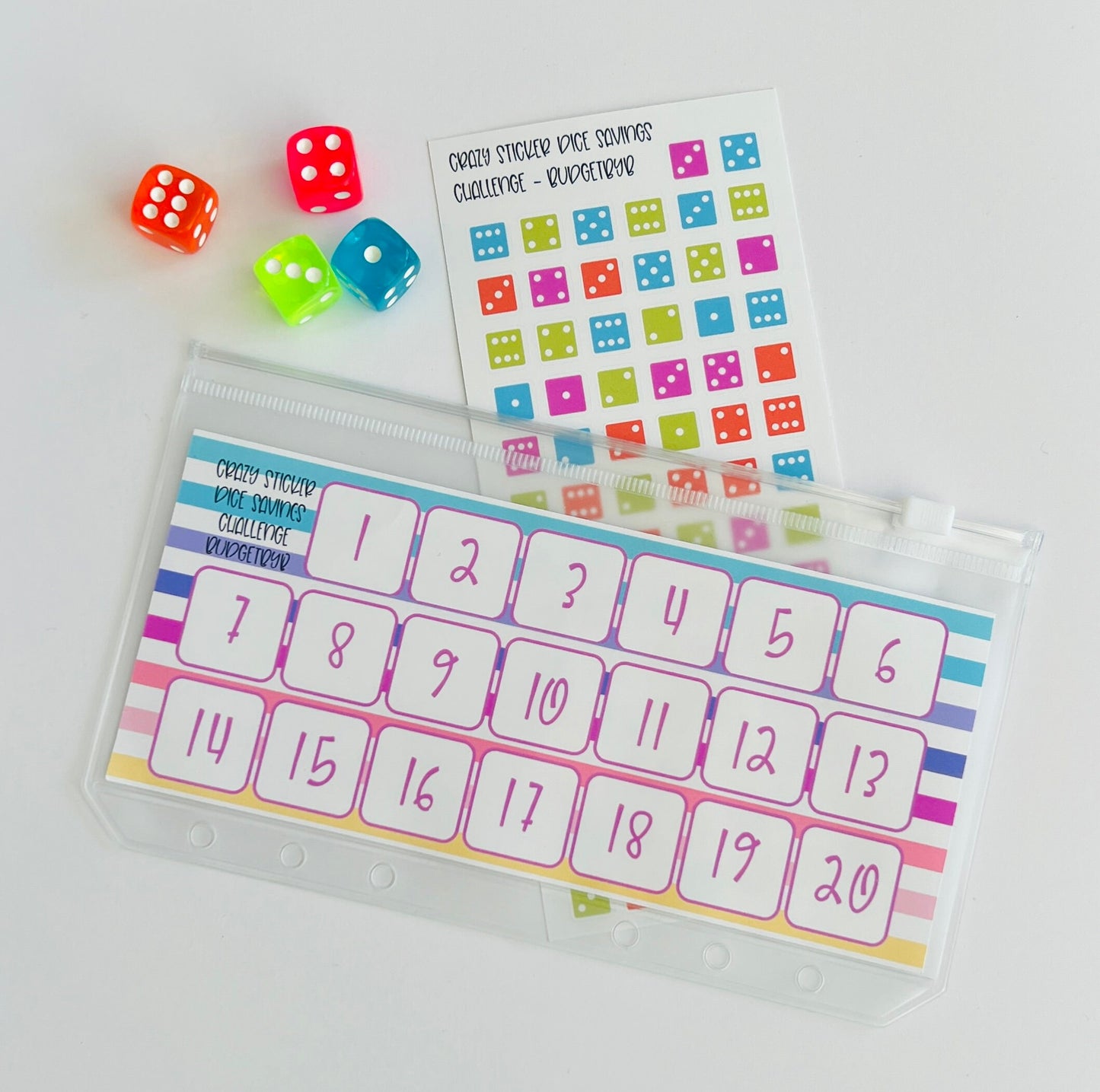 Crazy Sticker Dice Savings Challenge Weekly Cash Stuffing Zip Lock Mason Jars A6 A5 6 hole Binder Envelopes