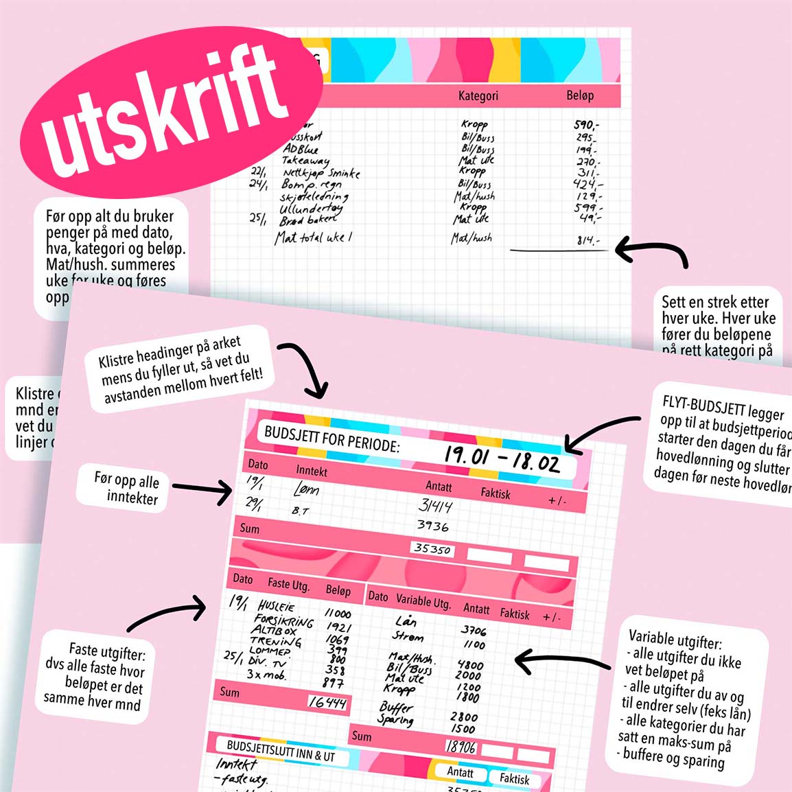 FLYT-BUDSJETT STARTPAKKE/KIT - m/utskrift