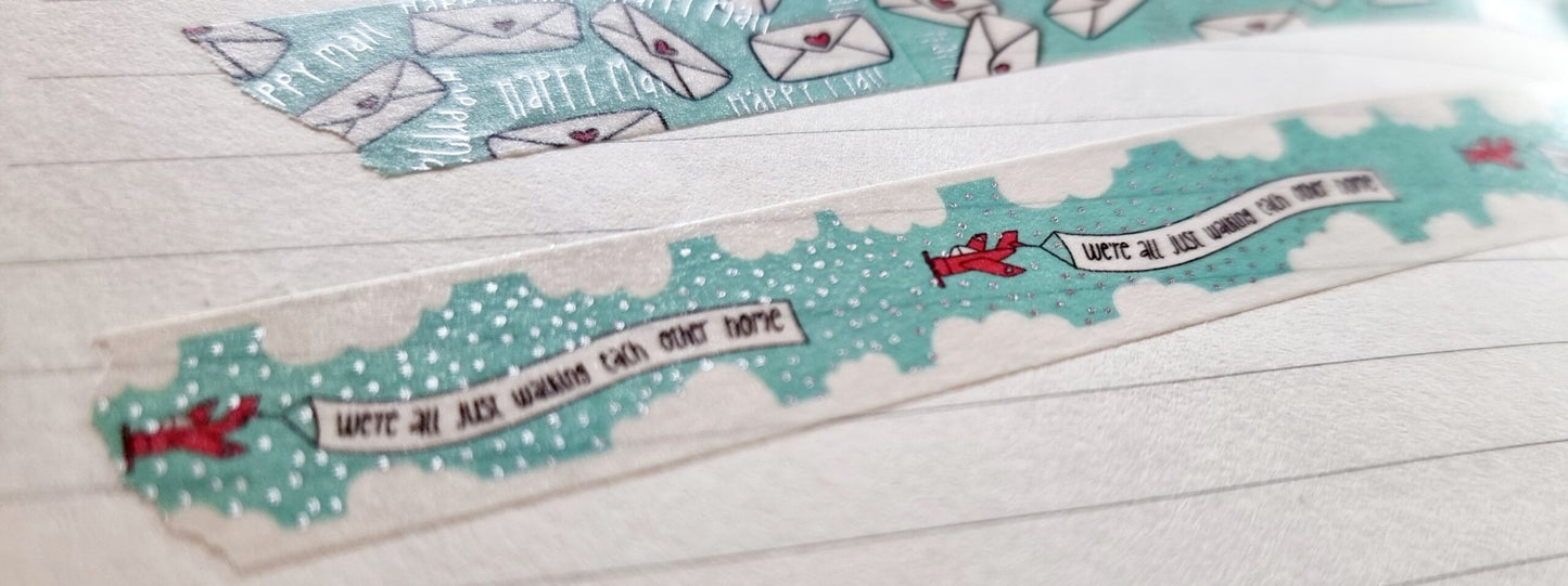 WASHI TAPE - we're all walking each... with drawing and silver foil details