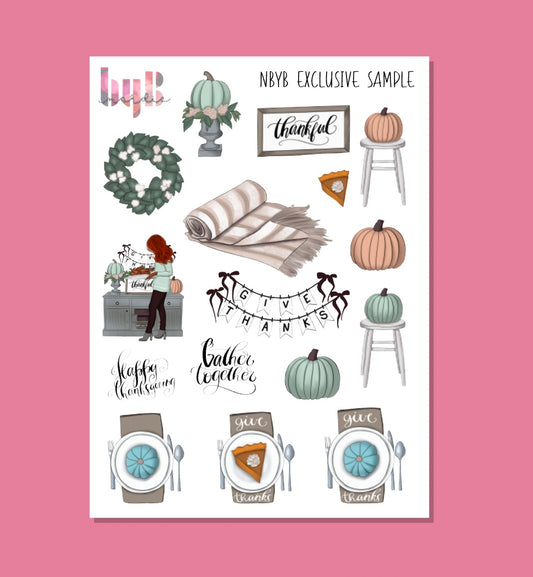 THANKSGIVING Stickers (Exclusive Sample) - 12,5 x 17 cm - For BuJo, Decorating, Planning, Scrapbooking