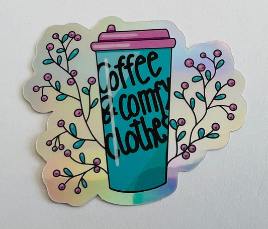 Holografisk klistermerke COFFEE & COMFY CLOTHES