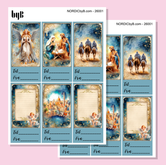 Til/Fra-klistermerker med julemotiv - 2 ark