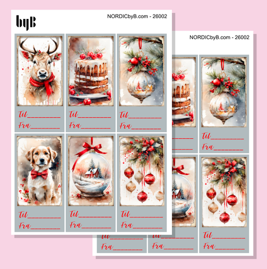 Til/Fra-klistermerker med julemotiv - 2 ark