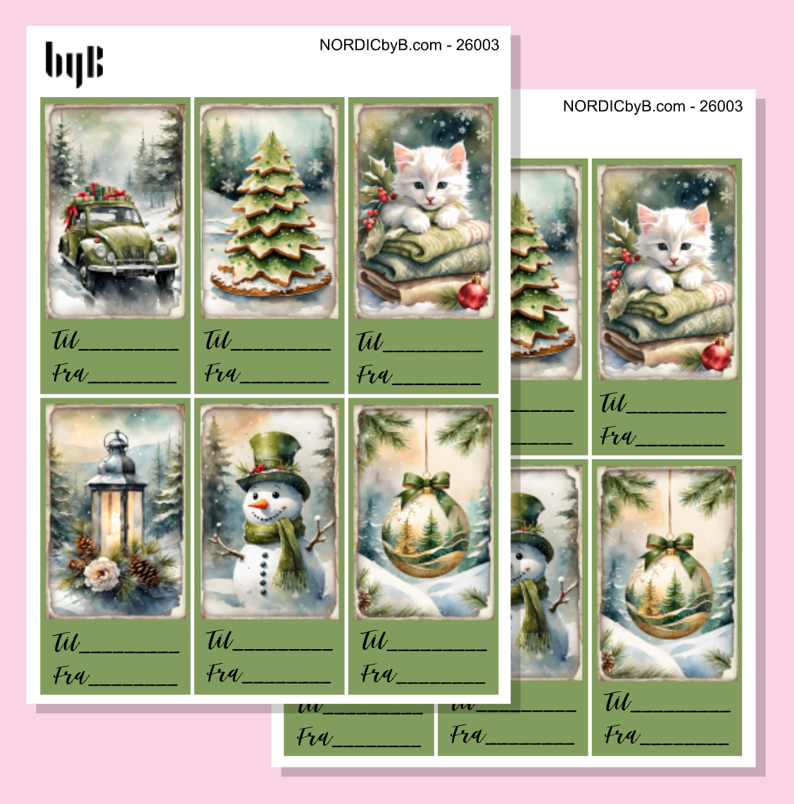Til/Fra-klistermerker med julemotiv - 2 ark