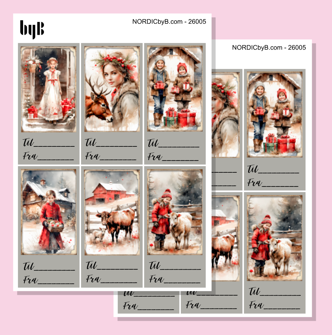 Til/Fra-klistermerker med julemotiv - 2 ark