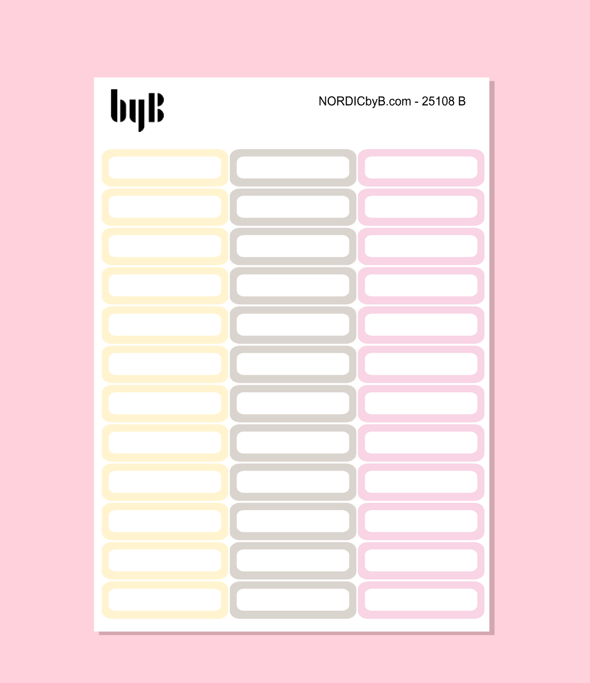 Box Stickers Width 3,8 cm (Large Planners) 3 Colors 3 Sheets