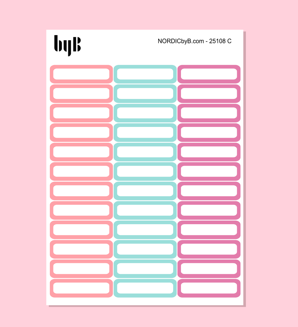 Box Stickers Width 3,8 cm (Large Planners) 3 Colors 3 Sheets