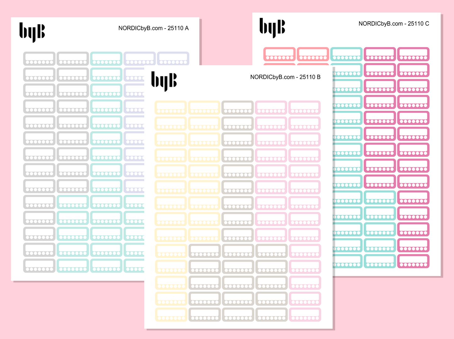Box Week Trackers Width 2 cm (Hobo Weeks) 3 Colors 3 Sheets