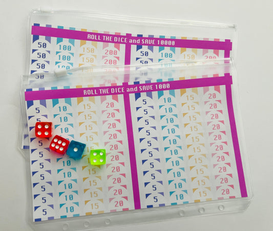 Roll the Dice Savings Challenge Weekly Cash Stuffing Zip Lock A6 A5 Envelope for 6 Hole Ring Binder Cash Stuffing
