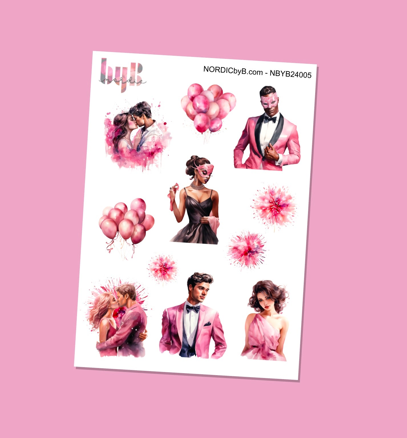 Pink New Years Party Sticker Sheet