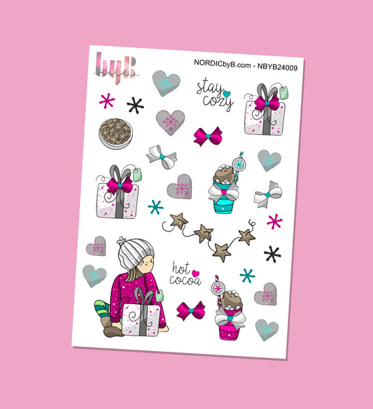 Cartoon Girl Cocoa Christmas Sticker Sheet