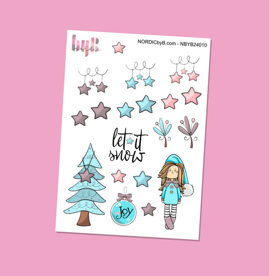 Cartoon Girl Christmas Tree Sticker Sheet