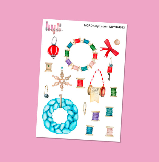 Christmas Sewing Ornaments Sticker Sheet