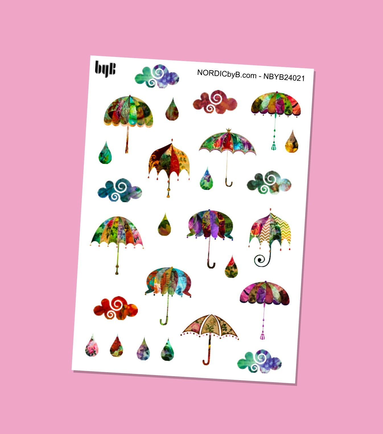 Umbrella & Raindrops Sticker Sheet
