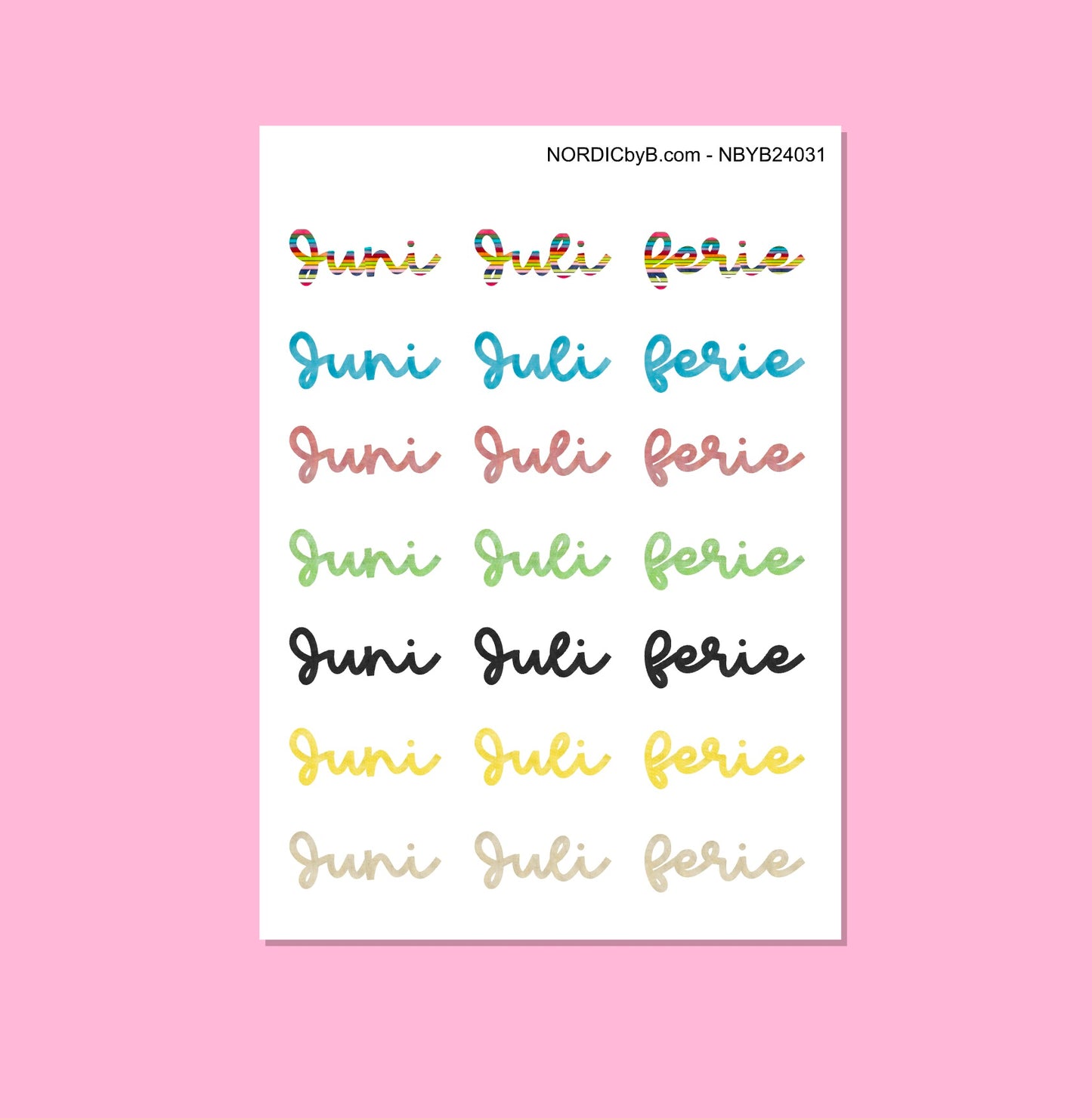 Colorful Months (JUNI + JULI + FERIE) Sticker Sheet