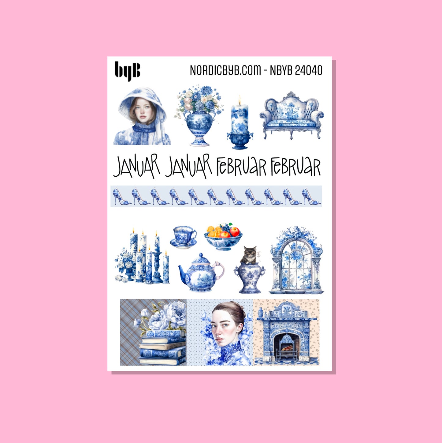 Blue & White Home Decor Sticker Sheet