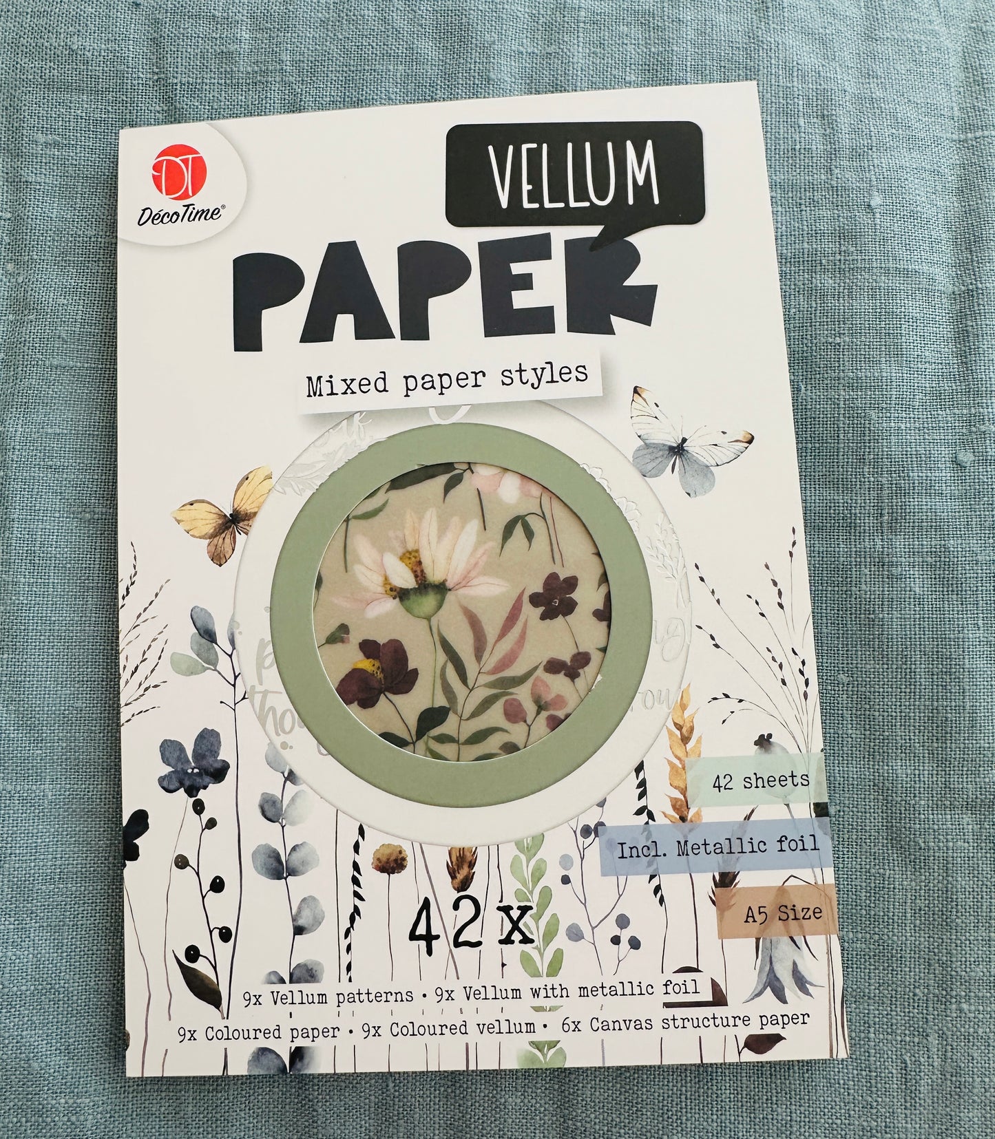 A5 Paper Pad, Mixed Paper Styles: Vellum, Card Board, Metallic Foil