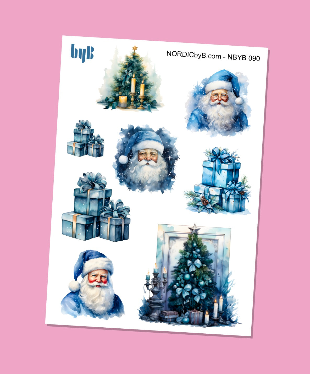 Blue Santa Christmas Sticker Sheet