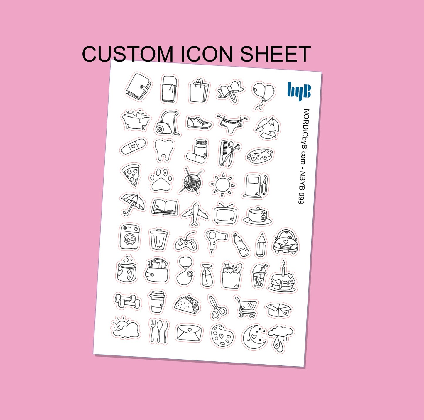 CUSTOM Mixed Doodle Icons Sticker Sheet
