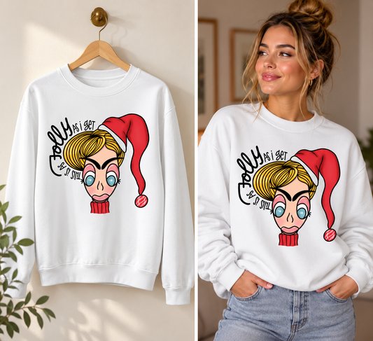 FORHÅNDSBESTILLING - THIS IS AS JOLLY AS I GET crew neck - hvit