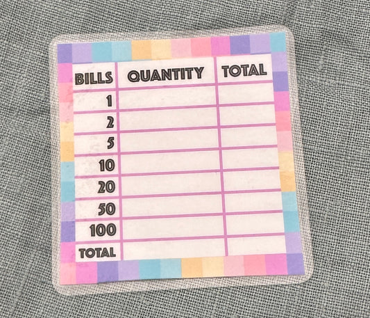 Kontant-teller, laminert 8x8,5 cm
