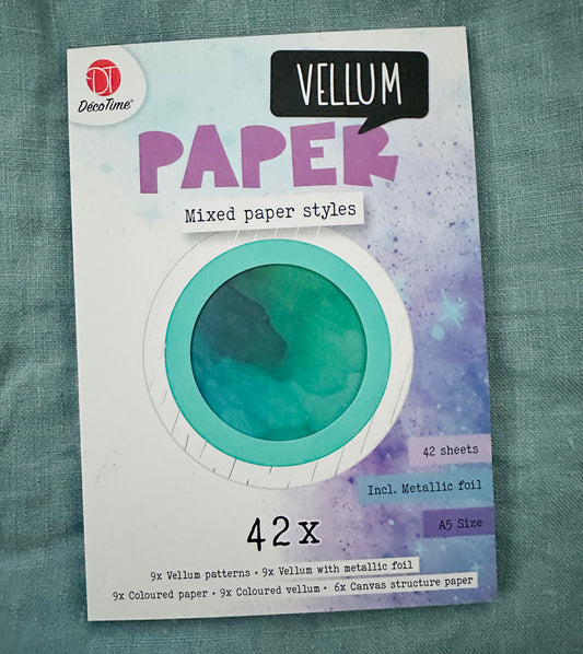 A5 Paper Pad, Mixed Paper Styles: Vellum, Card Board, Metallic Foil