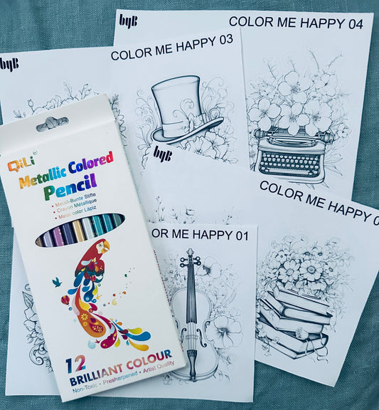 COLOR ME HAPPY coloring stickers & metallic pencils